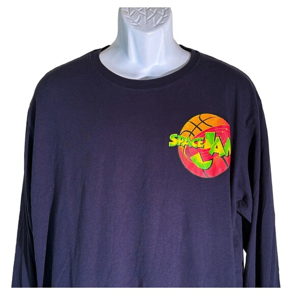 VTG Space Jam T Shirt 90s Mens Med Long Sleeve Navy Looney Tunes Jordan Bugs Taz - Picture 2 of 6